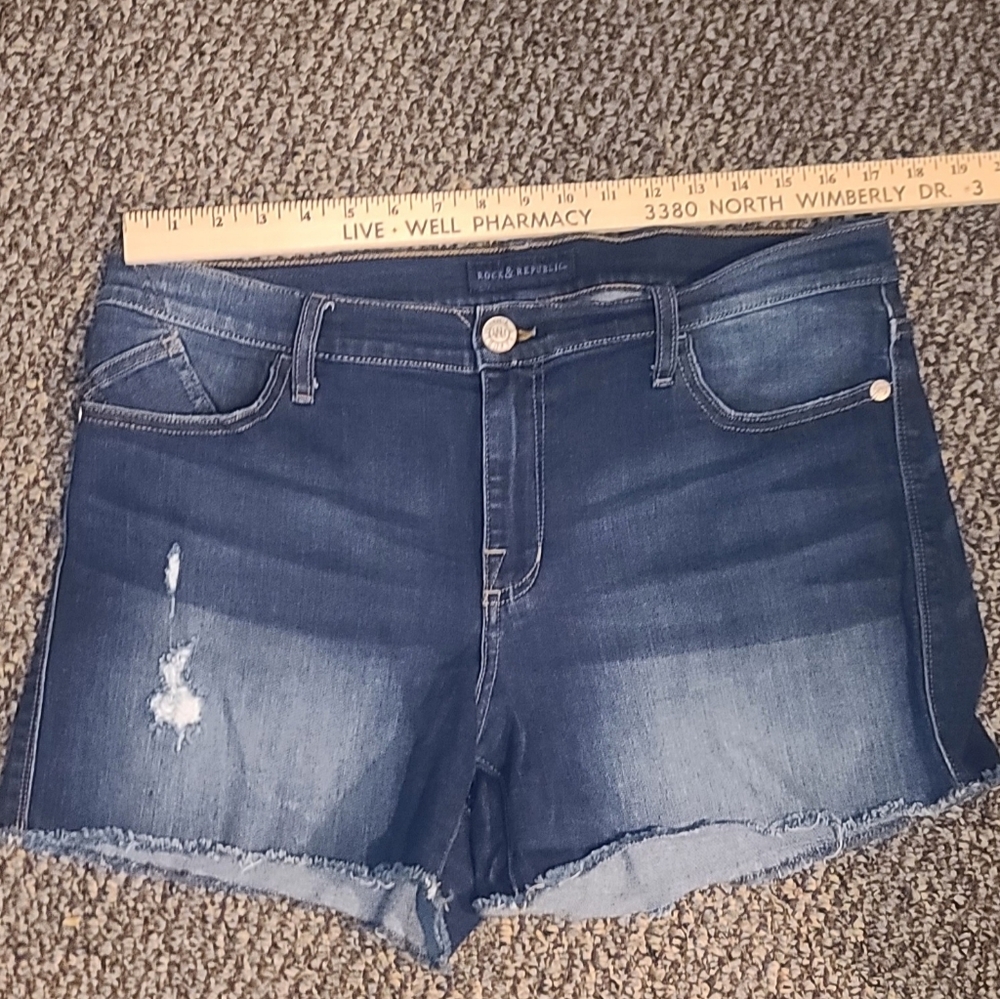 Rock & Republic Dark Indigo Distressed Denim Cutoff Shorts